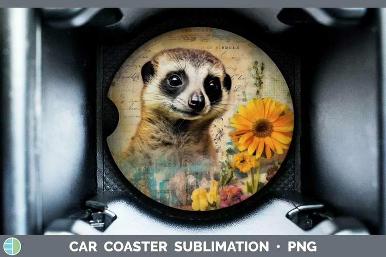 Vintage Decoupage Meerkat Car Coaster Sublimation Coaster De