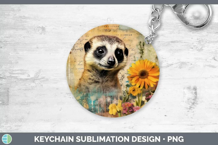 Vintage Decoupage Meerkat Keychain Sublimation Keyring Desig
