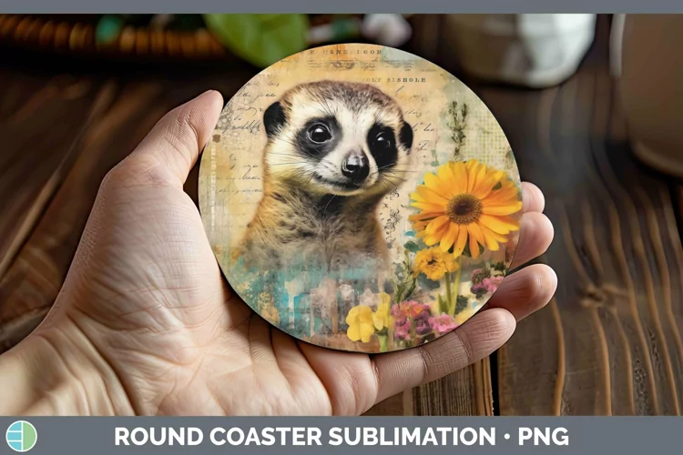Vintage Decoupage Meerkat Round Coaster Sublimation Coaster