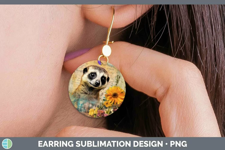 Vintage Decoupage Meerkat Round Earrings Sublimation Earring