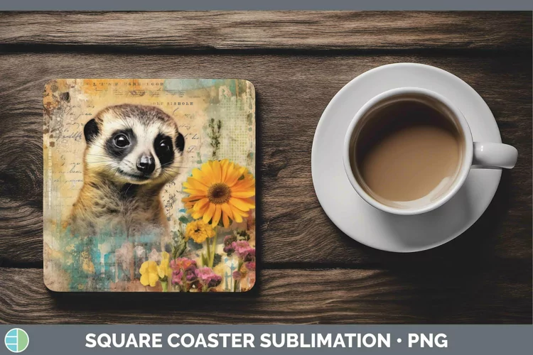 Vintage Decoupage Meerkat Square Coaster Sublimation Coaster