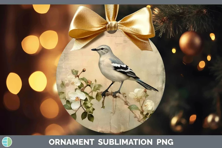 Vintage Decoupage Mockingbird Ornament | Sublimation Bauble