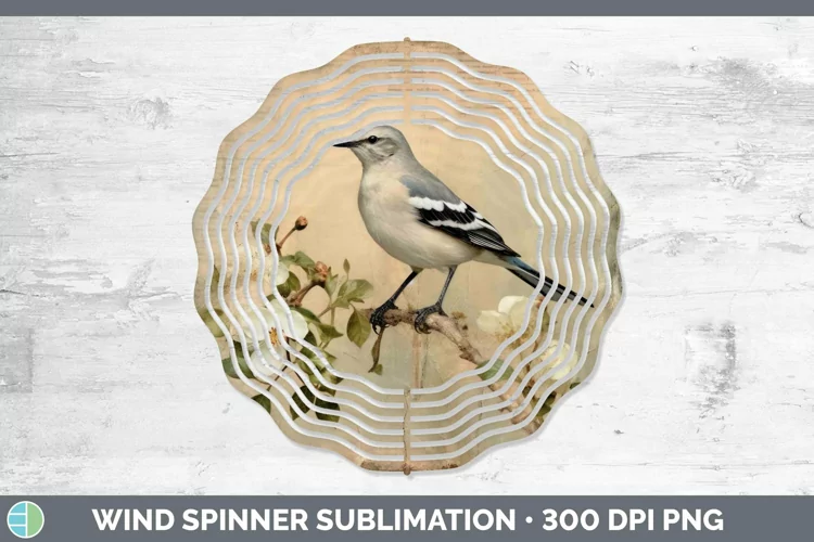 Vintage Decoupage Mockingbird Wind Spinner Sublimation Spinn