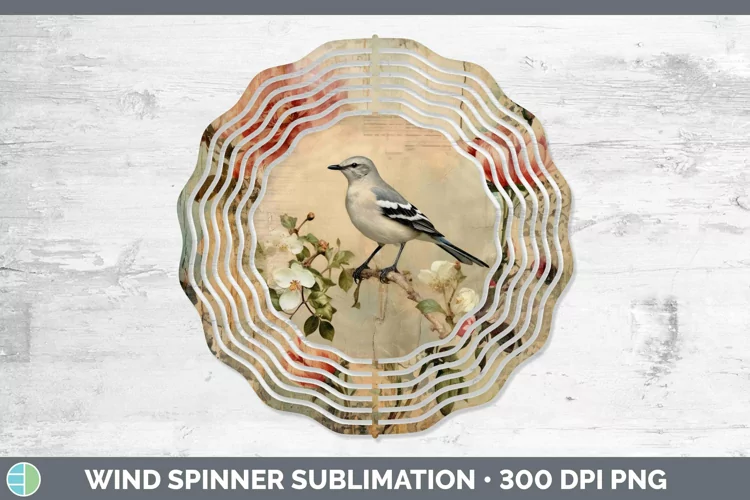 Vintage Decoupage Mockingbird Wind Spinner Sublimation Spinn