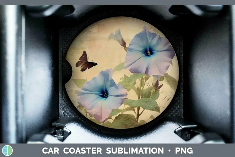 Vintage Decoupage Morning Glory Car Coaster Sublimation Coas