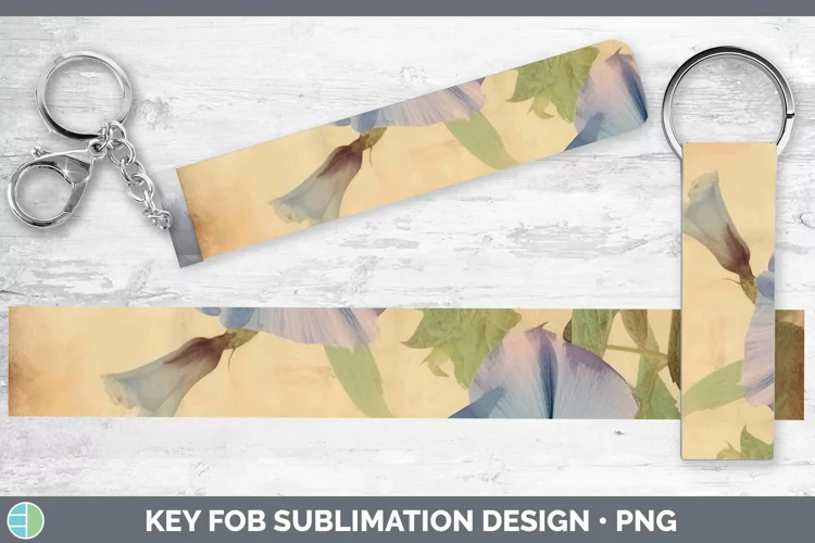 Vintage Decoupage Morning Glory Key Fob Sublimation Wristlet