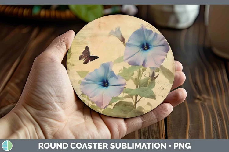 Vintage Decoupage Morning Glory Round Coaster Sublimation Co
