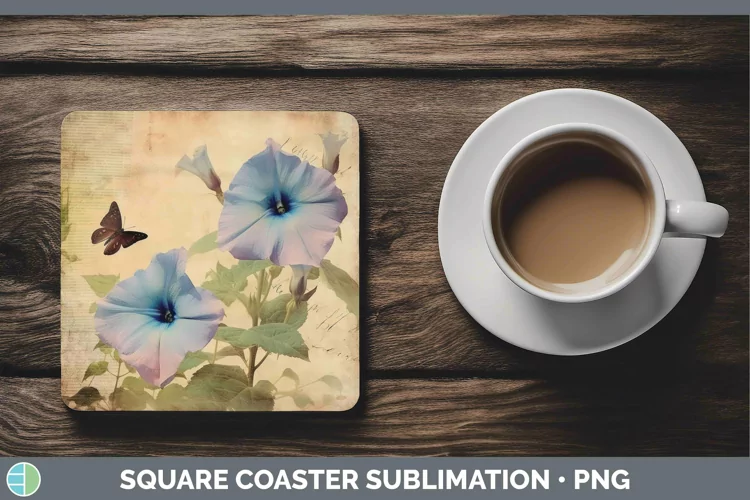 Vintage Decoupage Morning Glory Square Coaster Sublimation C