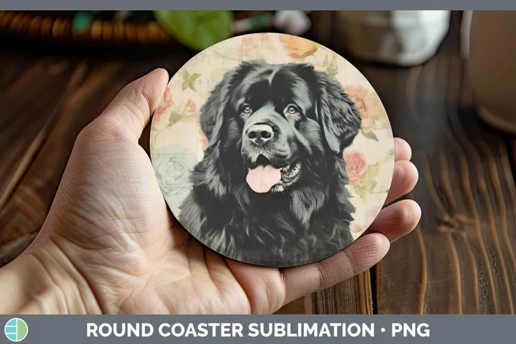 Vintage Decoupage Newfoundland Round Coaster Sublimation Coa