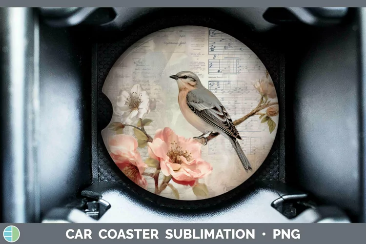 Vintage Decoupage Nightingale Car Coaster Sublimation Coaste