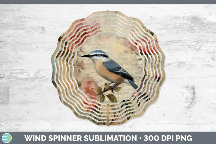 Vintage Decoupage Nuthatch Wind Spinner Sublimation Spinner