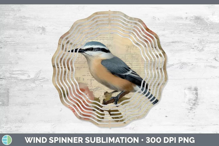 Vintage Decoupage Nuthatch Wind Spinner Sublimation Spinner