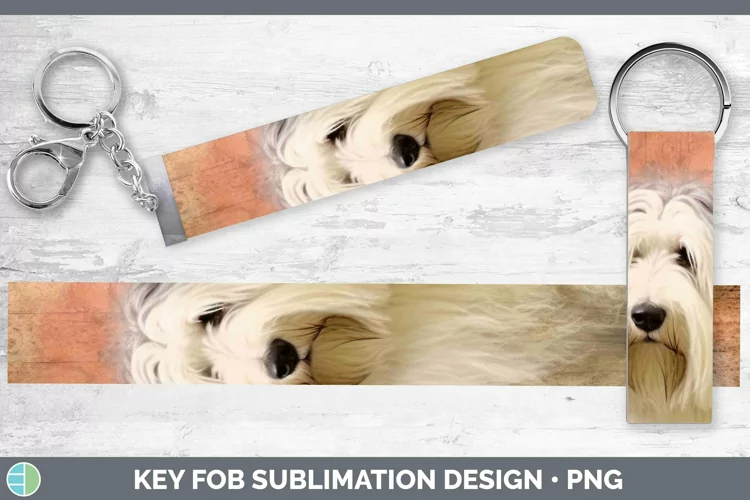 Vintage Decoupage Old English Sheepdog Key Fob Sublimation W