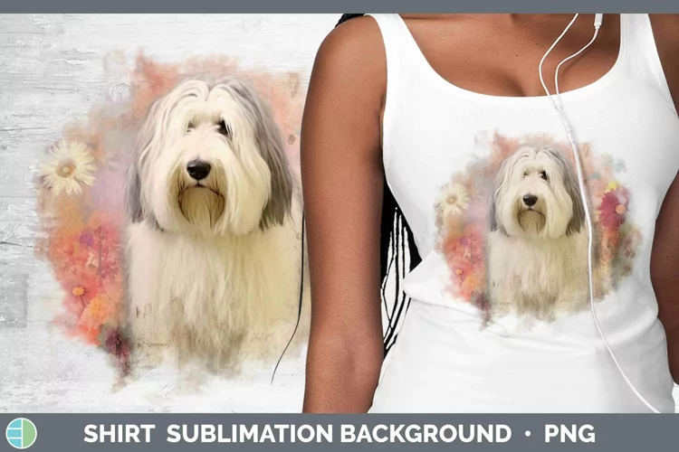 Vintage Decoupage Old English Sheepdog Shirt Sublimation Sub