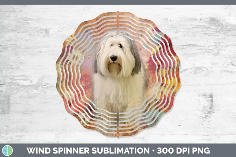 Vintage Decoupage Old English Sheepdog Wind Spinner Sublimat