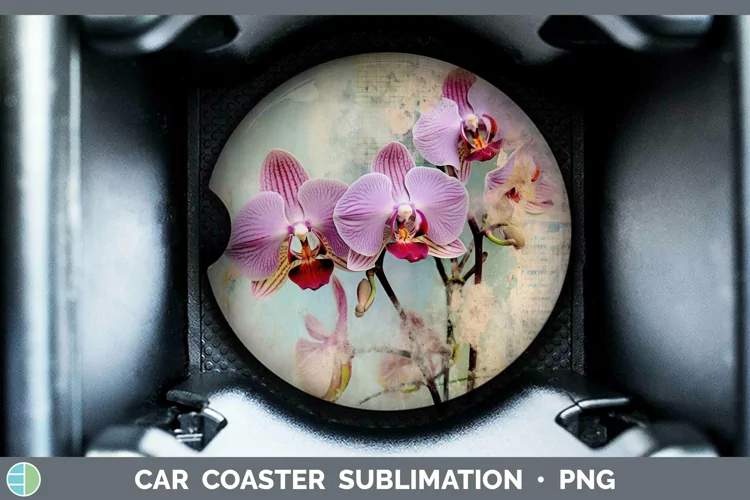 Vintage Decoupage Orchid Car Coaster | Sublimation Coaster D
