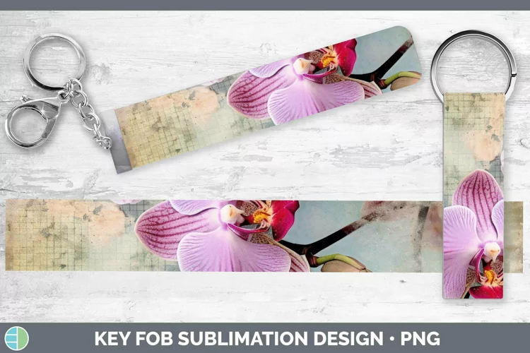 Vintage Decoupage Orchid Key Fob | Sublimation Wristlet Desi
