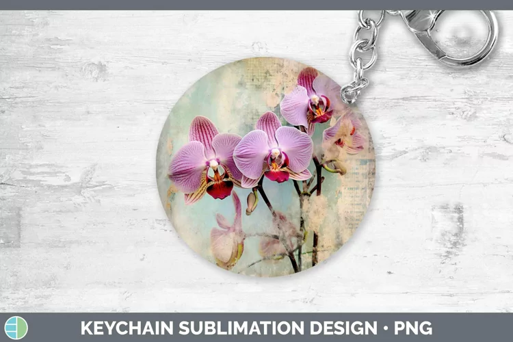 Vintage Decoupage Orchid Keychain | Sublimation Keyring Desi