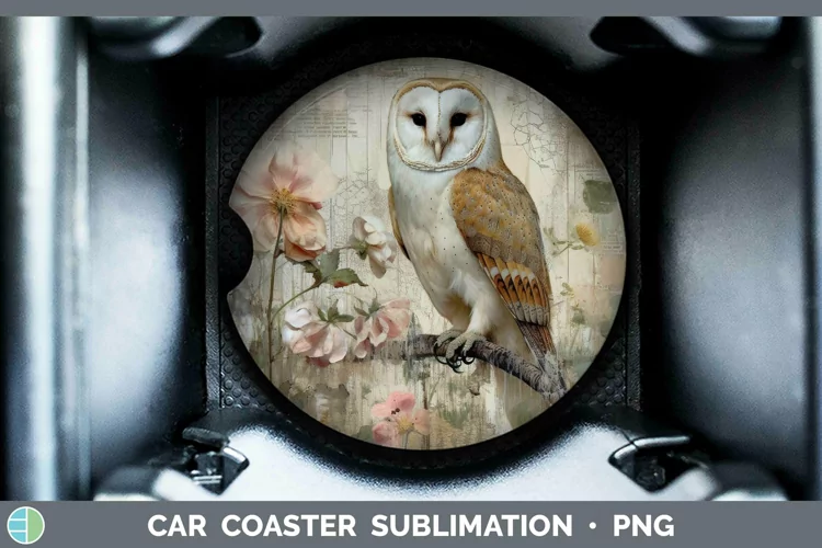 Vintage Decoupage Owl Car Coaster | Sublimation Coaster Desi