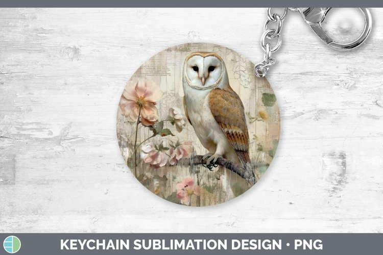 Vintage Decoupage Owl Keychain | Sublimation Keyring Designs