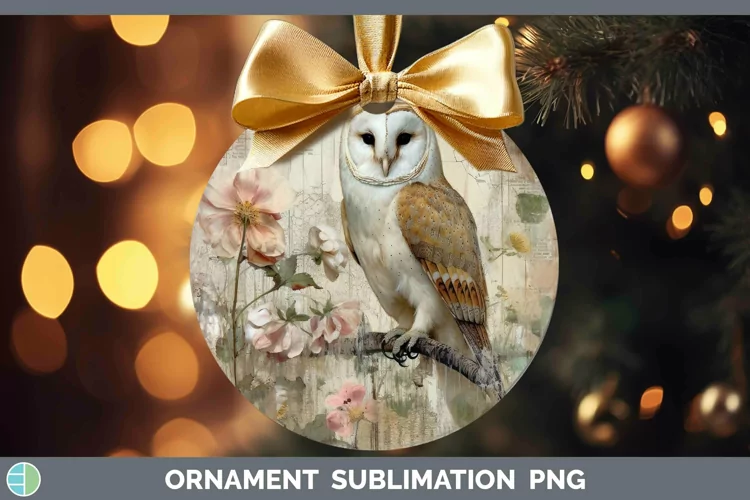 Vintage Decoupage Owl Ornament | Sublimation Bauble Designs