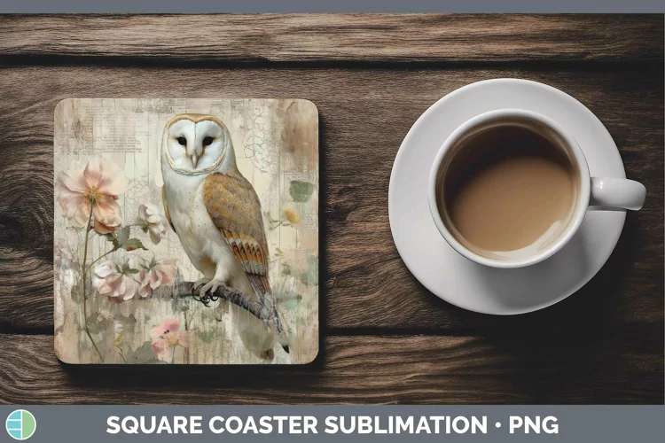 Vintage Decoupage Owl Square Coaster | Sublimation Coaster D