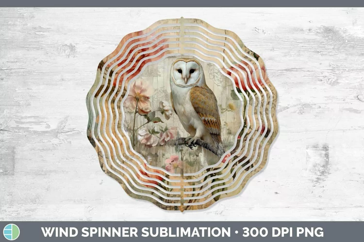 Vintage Decoupage Owl Wind Spinner Sublimation Spinner Desig