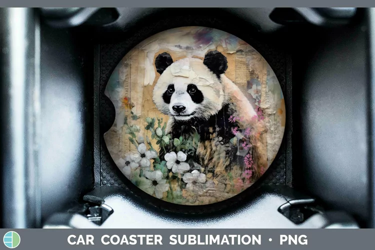 Vintage Decoupage Panda Bear Car Coaster Sublimation Coaster
