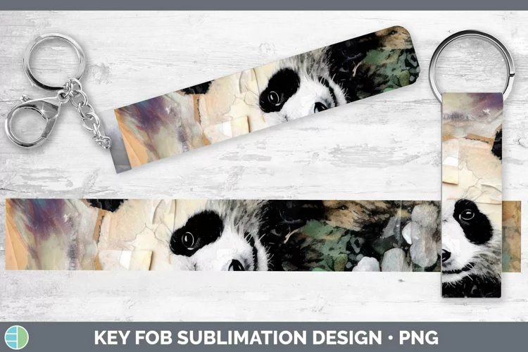 Vintage Decoupage Panda Bear Key Fob Sublimation Wristlet De