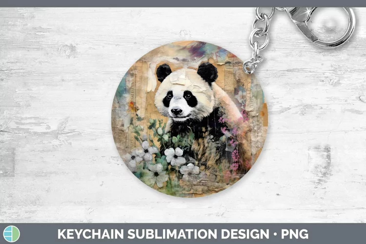 Vintage Decoupage Panda Bear Keychain Sublimation Keyring De