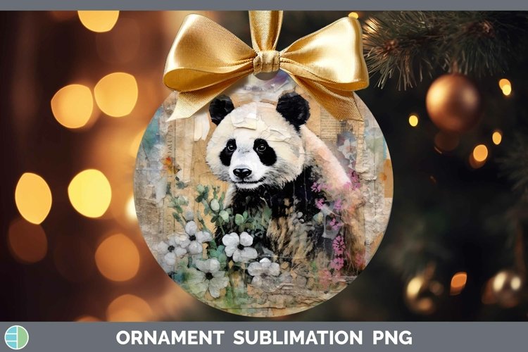 Vintage Decoupage Panda Bear Ornament Sublimation Bauble Des