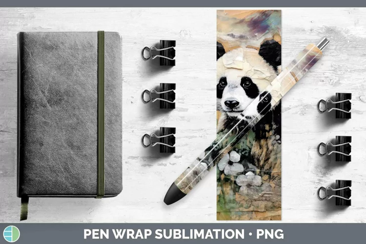 Vintage Decoupage Panda Bear Pen Wrap Sublimation Epoxy Pen
