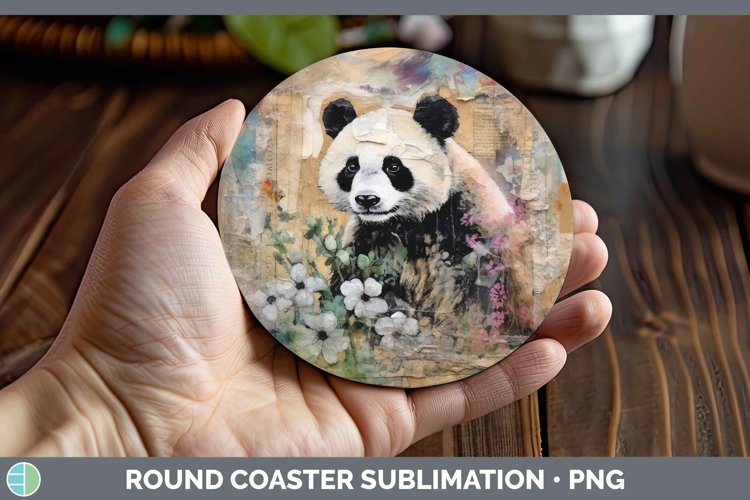Vintage Decoupage Panda Bear Round Coaster Sublimation Coast