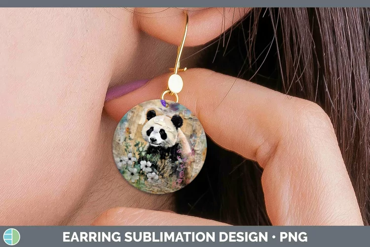 Vintage Decoupage Panda Bear Round Earrings Sublimation Earr
