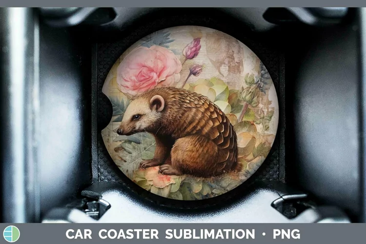 Vintage Decoupage Pangolin Car Coaster Sublimation Coaster D