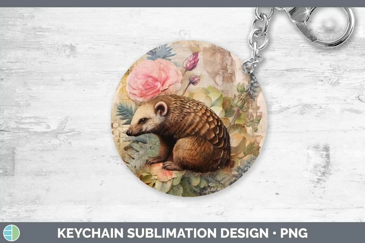 Vintage Decoupage Pangolin Keychain Sublimation Keyring Desi