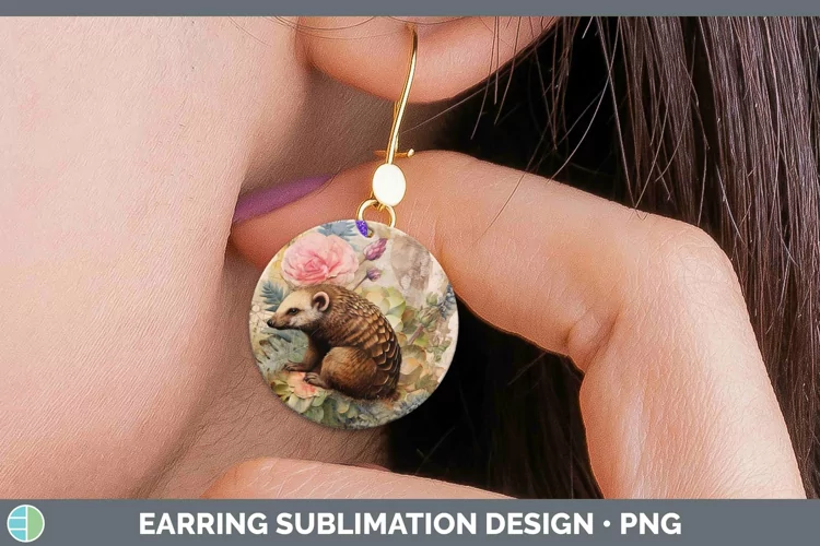 Vintage Decoupage Pangolin Round Earrings Sublimation Earrin