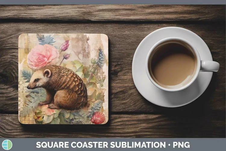 Vintage Decoupage Pangolin Square Coaster Sublimation Coaste