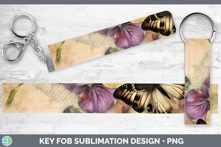 Vintage Decoupage Pansy Key Fob Sublimation Wristlet Designs