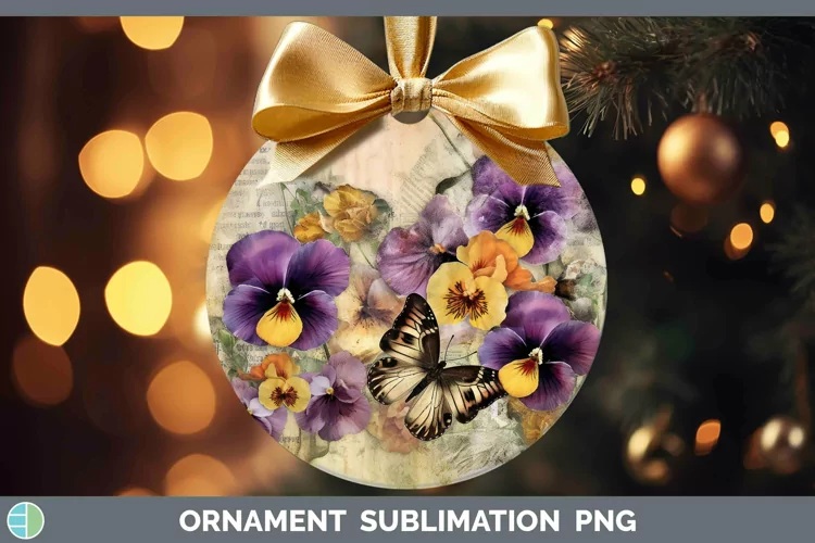 Vintage Decoupage Pansy Ornament Sublimation Bauble Designs