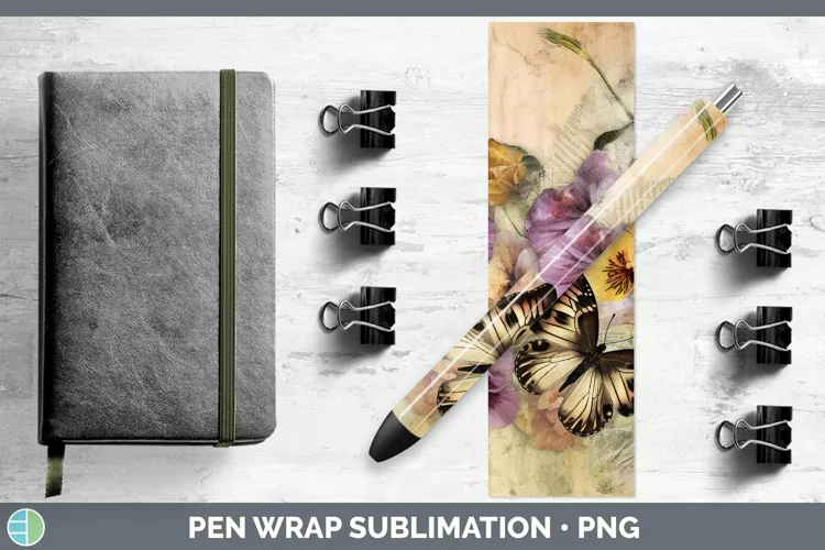 Vintage Decoupage Pansy Pen Wrap Sublimation Epoxy Pen Desig