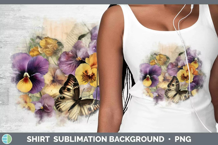 Vintage Decoupage Pansy Shirt Sublimation Sublimation Backgr