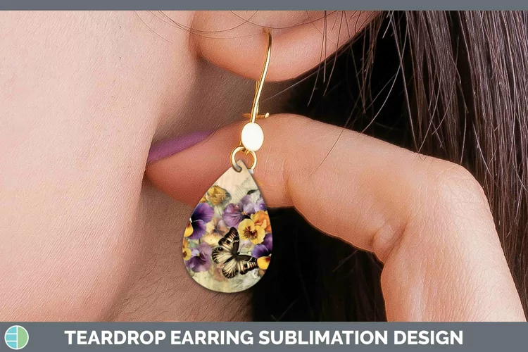 Vintage Decoupage Pansy Teardrop Earrings Sublimation Earrin