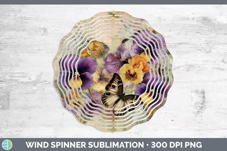 Vintage Decoupage Pansy Wind Spinner Sublimation Spinner Des