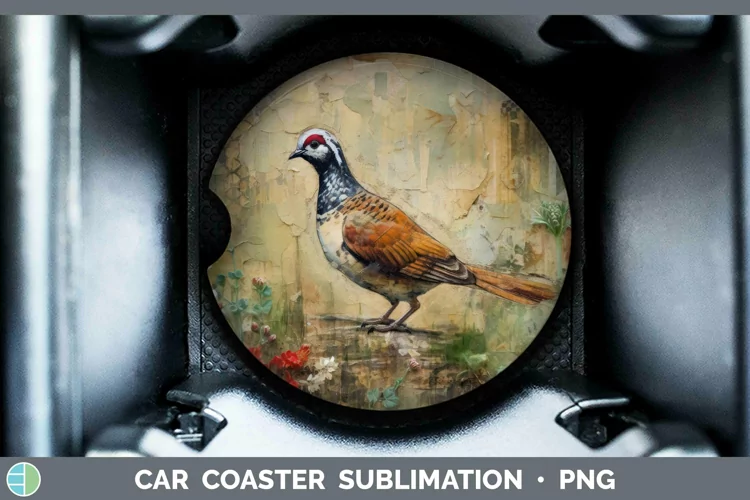 Vintage Decoupage Partridge Car Coaster Sublimation Coaster