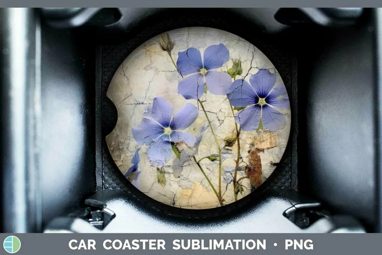 Vintage Decoupage Periwinkle Car Coaster | Sublimation Coast