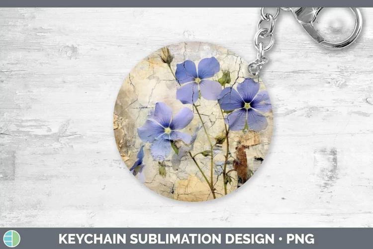 Vintage Decoupage Periwinkle Keychain | Sublimation Keyring