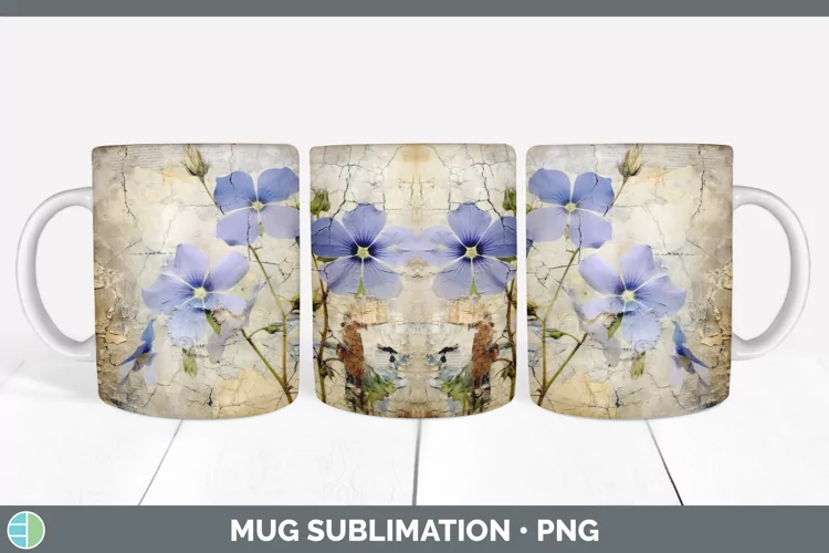 Vintage Decoupage Periwinkle Mug Wrap | Sublimation Coffee C