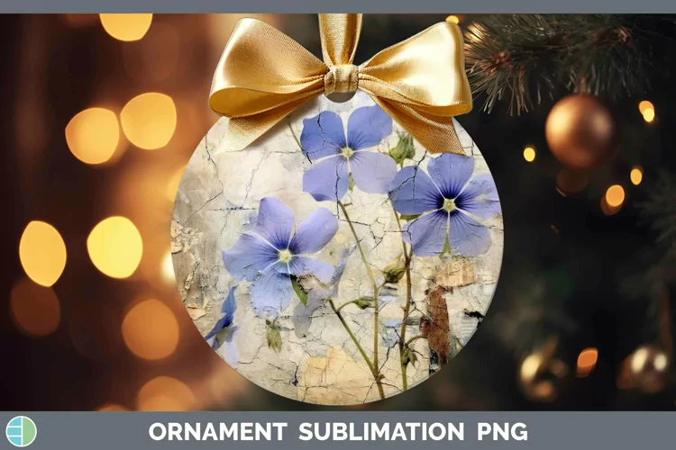 Vintage Decoupage Periwinkle Ornament | Sublimation Bauble D