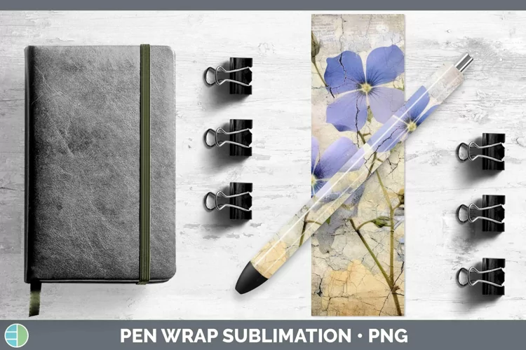 Vintage Decoupage Periwinkle Pen Wrap | Sublimation Epoxy Pe